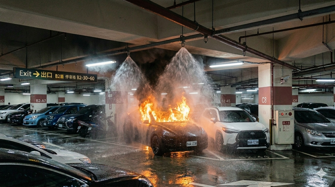 電動車時代的停車場消防挑戰：自動撒水系統新規定